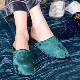 日本PUEBCO2019新款丝绒家居拖鞋-室内天鹅绒麂皮刺绣INS网红拖鞋-会员6折