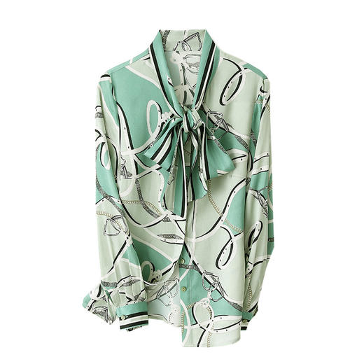 上海旗袍厂ASE-9088印染系带单排扣真丝衬衫 商品图4