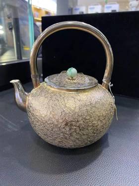 璞圣堂 宝珠隔热石纹壶 S211  纯手工银器纯银999烧水壶 日本汤沸银瓶 口打出银壶茶具
