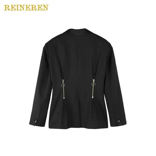 混纺拉链收腰黑西装 商品图2