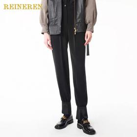 不对称腰头束脚裤