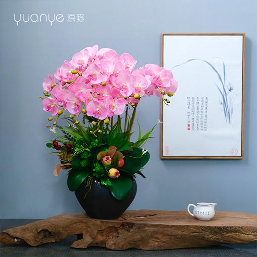 蝴蝶兰仿真花大型高档轻奢兰花手感保湿假花客厅玄关桌装饰摆设件 商品图3