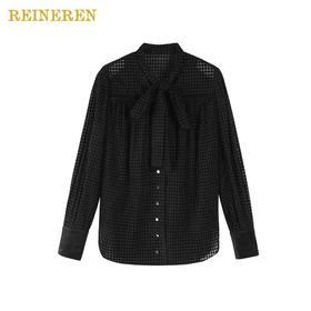 植绒千鸟格丝绒拼接衬衫