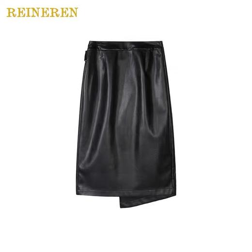 不对称前开衩皮裙 商品图1