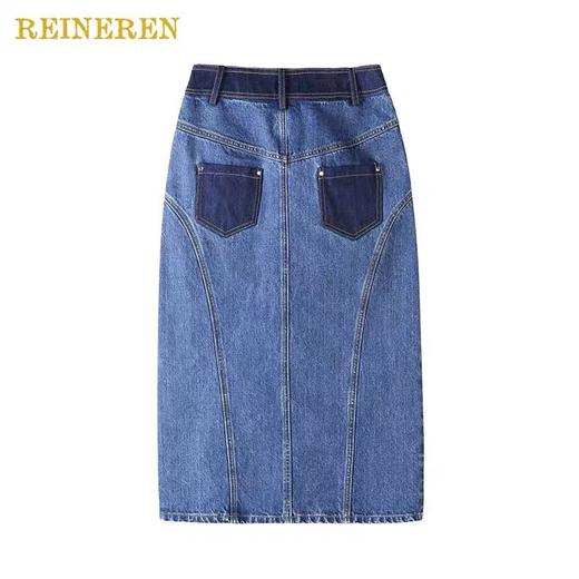 撞色前开衩牛仔半裙 商品图2