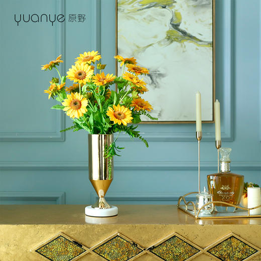 高档轻奢仿真花假花摆件餐桌酒店茶几橘橙金铜色花器瓶样板板房间 商品图1