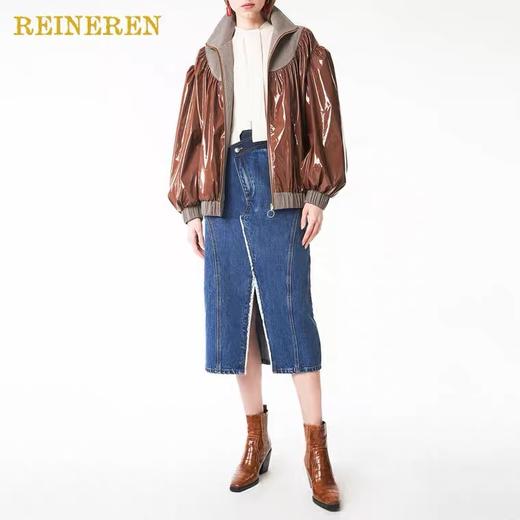 撞色前开衩牛仔半裙 商品图1