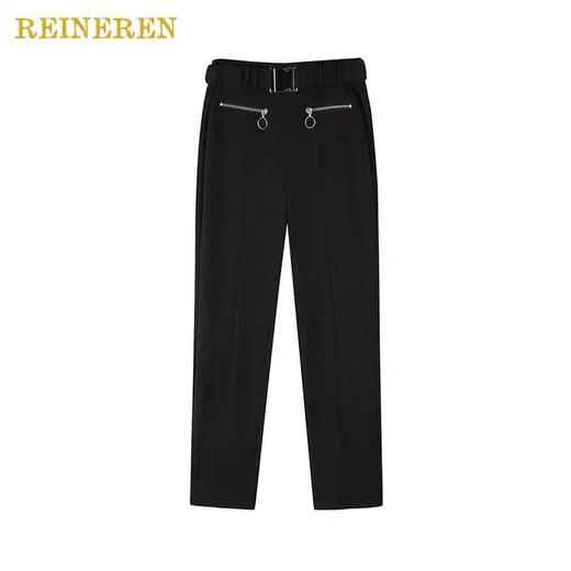 金属扣腰带紧身小脚裤 商品图1