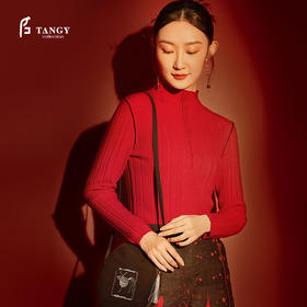 TANGY Collection/天意精品冬季新品新年特辑红色羊绒手工线迹毛衫