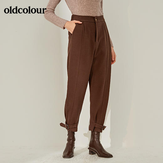 oldcolour秋冬毛呢哈伦裤女高腰显瘦萝卜裤小脚裤休闲复古长裤子 商品图1