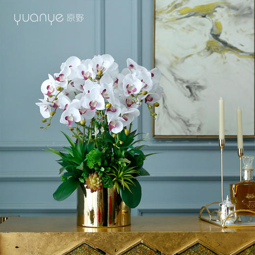 蝴蝶兰仿真花大型高档轻奢兰花手感保湿假花客厅玄关桌装饰摆设件 商品图1