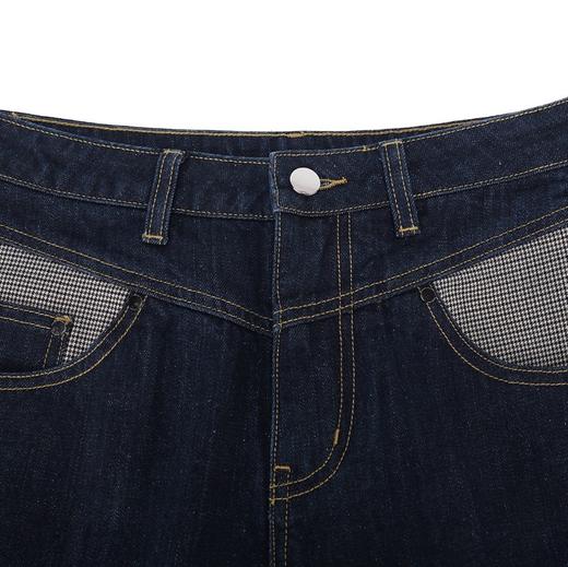 口袋格纹拼接小脚牛仔裤 商品图2