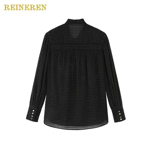 植绒千鸟格丝绒拼接衬衫 商品图2