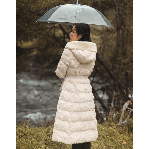 女装冬季2020新款中长款过膝加厚外套白鸭绒白色时尚收腰羽绒服 商品图2