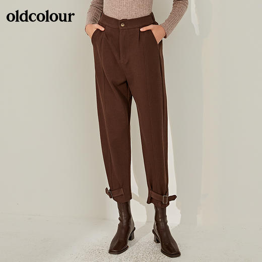 oldcolour秋冬毛呢哈伦裤女高腰显瘦萝卜裤小脚裤休闲复古长裤子 商品图0