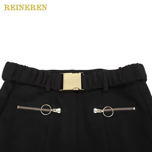 金属扣腰带紧身小脚裤 商品图3