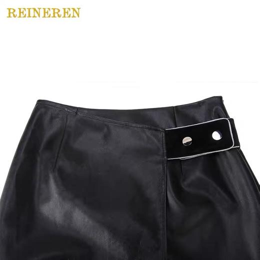 不对称前开衩皮裙 商品图2