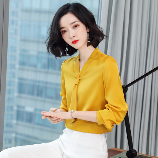 上海旗袍厂ASE-3373   V领时尚气质纯色气质真丝衬衫 商品图2