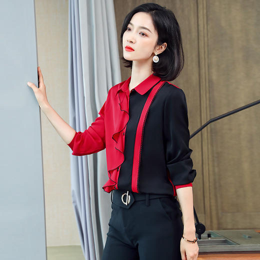上海旗袍厂ASE-3386撞色真丝衬衫女新款拼色衬衣洋气桑蚕丝上衣 商品图2