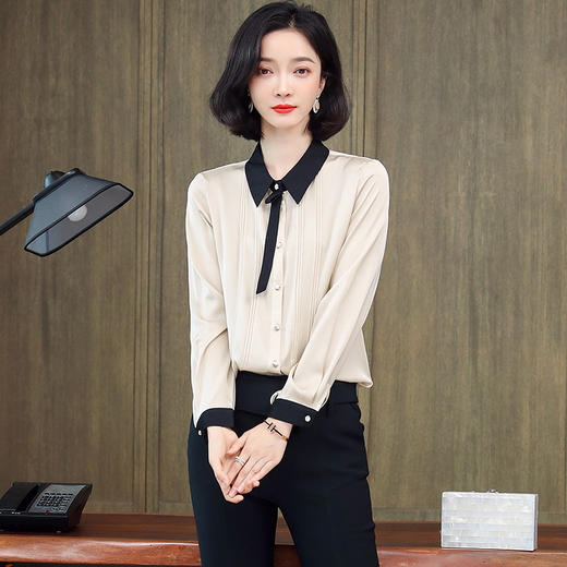 上海旗袍厂ASE-3387真丝衬衣女新款长袖上衣气质优雅飘带桑蚕丝衬衫 商品图3