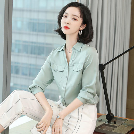 上海旗袍厂ASE-3380小方领气质百塔时尚真丝衬衫 商品图1