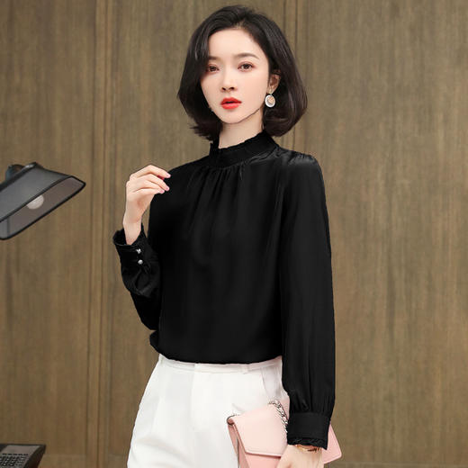 上海旗袍厂ASE-3381丝绸 圆领褶皱气质百塔时尚女士真丝衬衫 商品图3