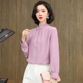 上海旗袍厂ASE-3381丝绸 圆领褶皱气质百塔时尚女士真丝衬衫