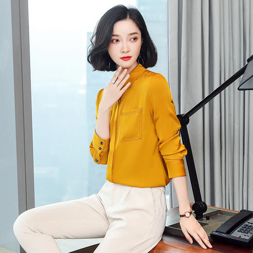 上海旗袍厂ASE-3378立领名媛单排扣真丝衬衫 商品图2