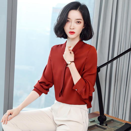 上海旗袍厂ASE-3373   V领时尚气质纯色气质真丝衬衫 商品图3