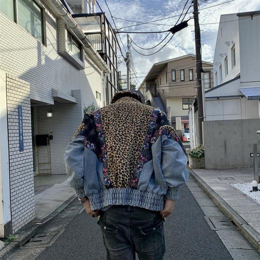 EPIC POETRY VAVA同款 洗水豹纹牛仔色块拼接蝴蝶复古重磅短夹克 商品图3