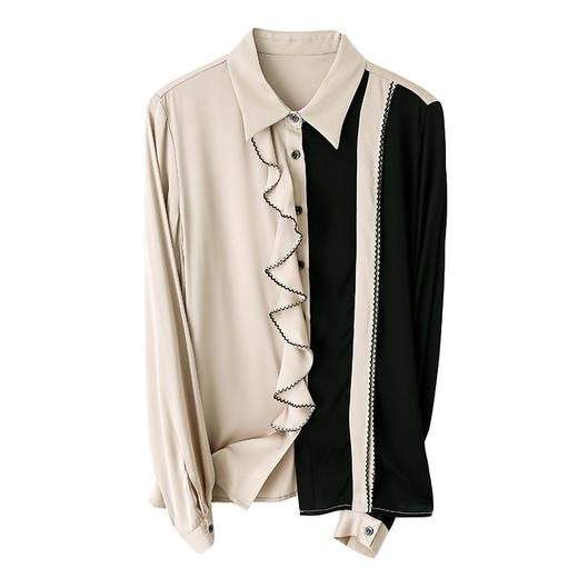 上海旗袍厂ASE-3386撞色真丝衬衫女新款拼色衬衣洋气桑蚕丝上衣 商品图4