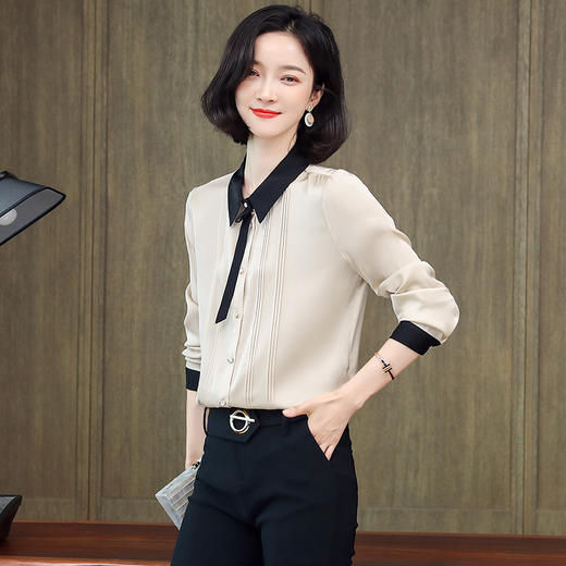 上海旗袍厂ASE-3387真丝衬衣女新款长袖上衣气质优雅飘带桑蚕丝衬衫 商品图1
