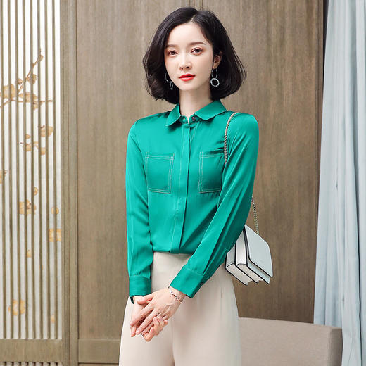上海旗袍厂ASE-3378立领名媛单排扣真丝衬衫 商品图7