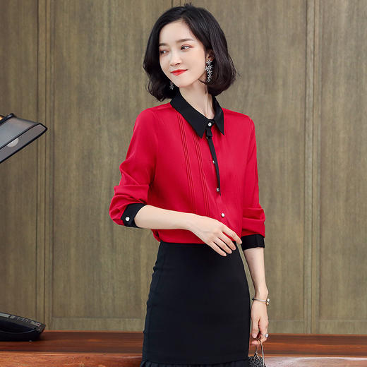 上海旗袍厂ASE-3387真丝衬衣女新款长袖上衣气质优雅飘带桑蚕丝衬衫 商品图0