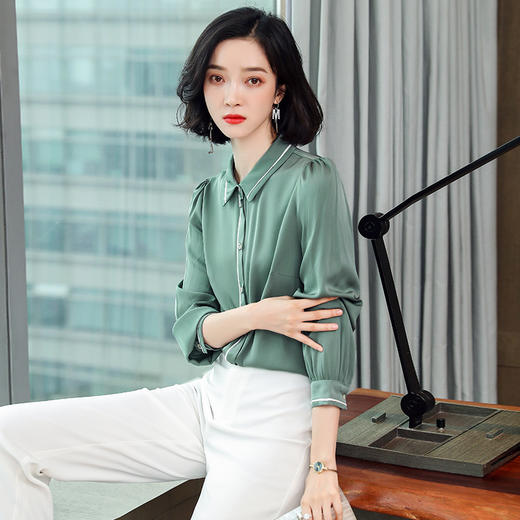 上海旗袍厂ASE-3376立领气质百搭单排扣真丝衬衫 商品图1