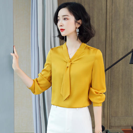 上海旗袍厂ASE-3373   V领时尚气质纯色气质真丝衬衫 商品图0