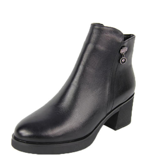 豪行冬季新款29428216时尚女短靴真皮粗中跟牛皮女士皮靴加绒冬靴 商品图1