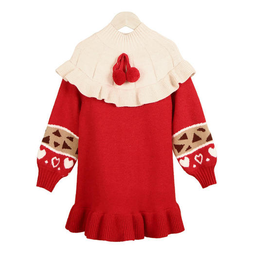 【女童连衣裙冬新款】宝宝拜年服2020毛衣女童裙子冬季服装新年红裙 商品图4