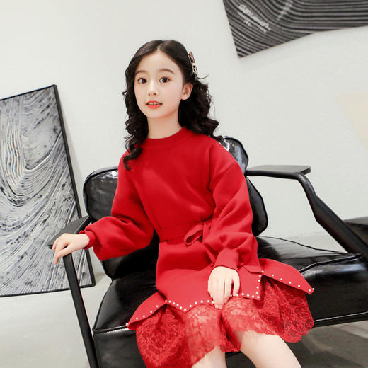 【女童连衣裙蕾丝针织打底衫套装】童装秋冬儿童女秋冬2020新款毛衣裙 商品图4