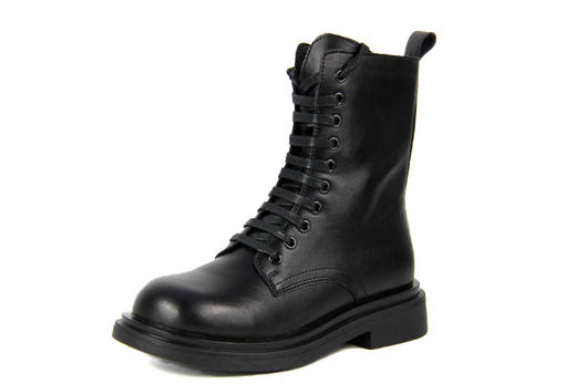 豪行冬款20478501马丁靴加绒黑色英伦风百搭女鞋拉链潮ins瘦瘦靴 商品图1