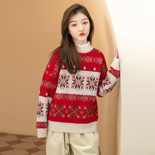 【森系母女亲子装儿童红色毛衣】2021春款童装女学生女童拜年服冬加厚新年 商品图4