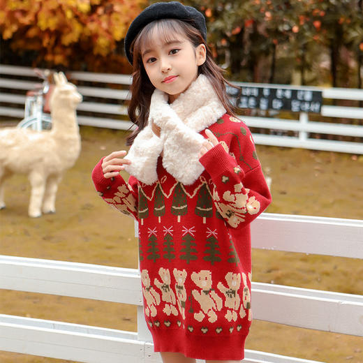 【女童潮款红色毛衣连衣裙】2020年新款毛衣女童新年毛衣儿童毛衣裙欧美 商品图3