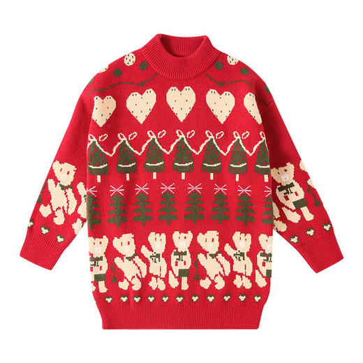 【女童潮款红色毛衣连衣裙】2020年新款毛衣女童新年毛衣儿童毛衣裙欧美 商品图2