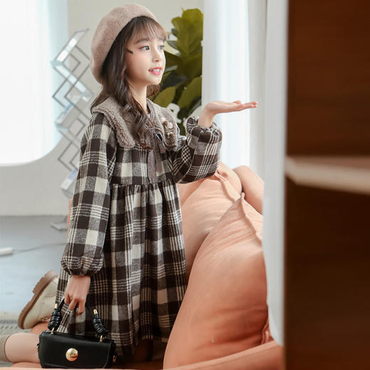 【女童法式复古公主裙】秋冬毛呢格子裙女打底裙子内搭女秋冬连衣裙 商品图2