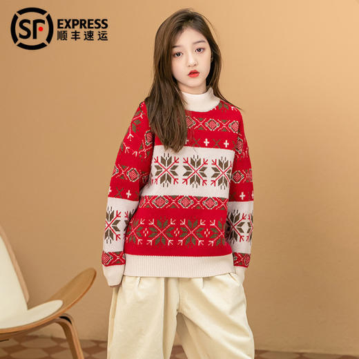 【森系母女亲子装儿童红色毛衣】2021春款童装女学生女童拜年服冬加厚新年 商品图0