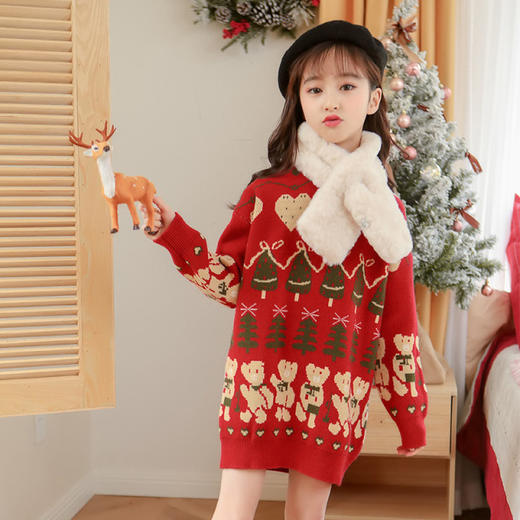 【女童潮款红色毛衣连衣裙】2020年新款毛衣女童新年毛衣儿童毛衣裙欧美 商品图1