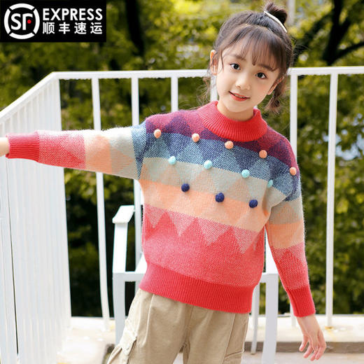 【女童加绒加厚毛衣秋冬新款】2020儿童中大童打底针织衫宽松毛线衣 商品图0