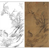 竖幅工笔花鸟白描底稿-兔子-宋 崔白《双喜图轴》绢本-多种白描尺寸可选-A629 商品缩略图0