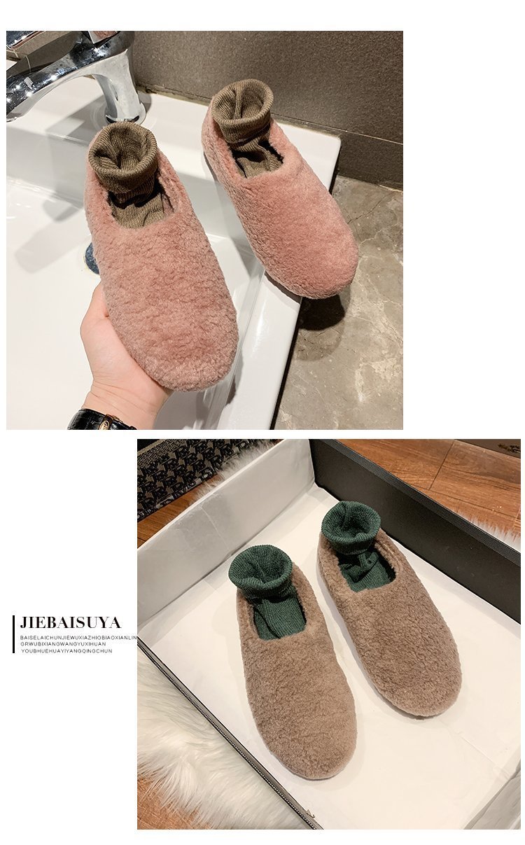 毛毛鞋女冬外穿2020秋冬季新款羊羔毛棉瓢鞋平底学生加绒豆豆