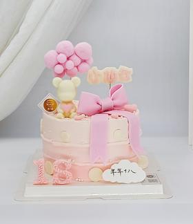 爱心小熊蛋糕（半翻糖装饰，数字可改）